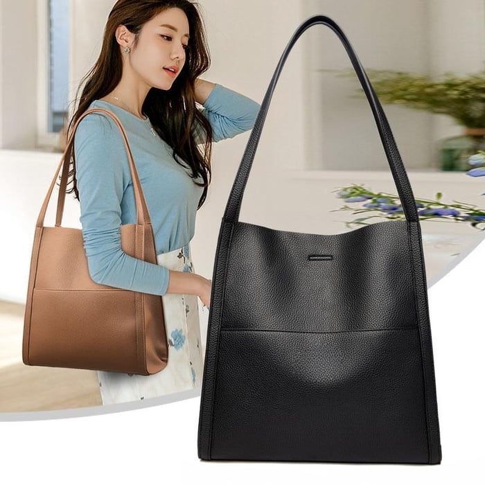 Sac à épaule unicolore en cuir véritable