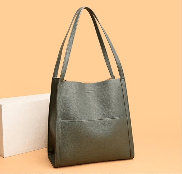 Sac à épaule unicolore en cuir véritable